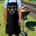 Funny Personalised BBQ Grilling Hamburgers Apron<br><div class="desc">A fun apron featuring a hamburger and grilling tools set against a black background.  Add 3 lines of custom text to personalise. Perfect for anyone who loves to barbecue,  grill and cook.  Makes a perfect Father's Day,  birthday or holiday gift.</div>