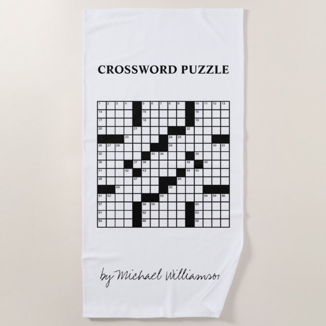 Funny Personalised Black White Crossword Puzzle Beach Towel (Front)