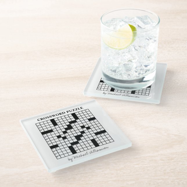 Funny Personalised Black White Crossword Puzzle Glass Coaster (Angled)
