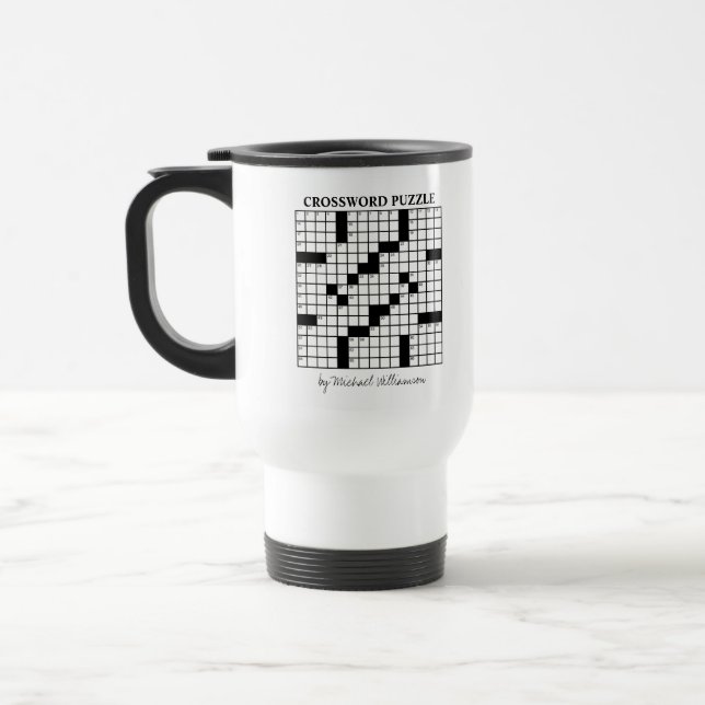 Funny Personalised Black White Crossword Puzzle Travel Mug (Left)