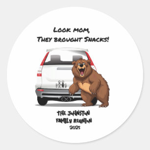 Funny Personalised Camping Bear Family Reunion Classic Round Sticker