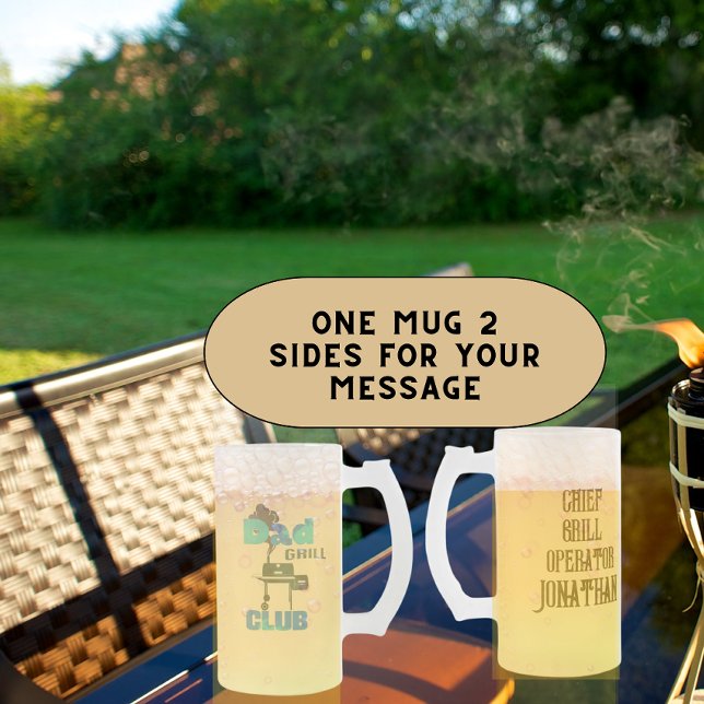 Funny Personalised Dad Club Chief Grill Operator  Frosted Glass Beer Mug (Creator Uploaded)