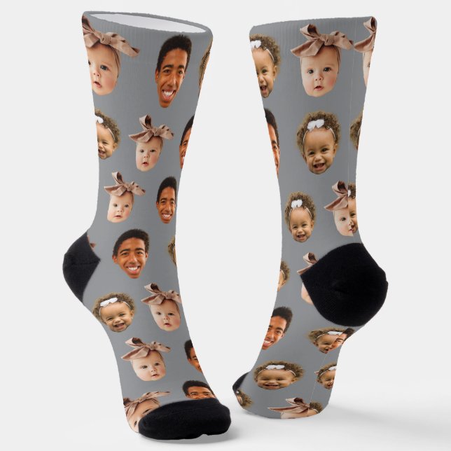 Funny Personalised Dad of 3 Kids Photo Grey Socks (Angled)