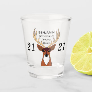 Funny Personalised Deer Buck 21 Birthday Shot Glass