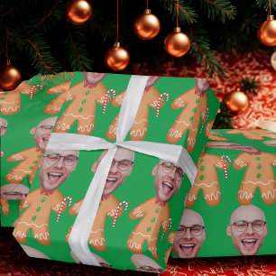 Funny Personalised Face Photo Gingerbread Xmas Wrapping Paper