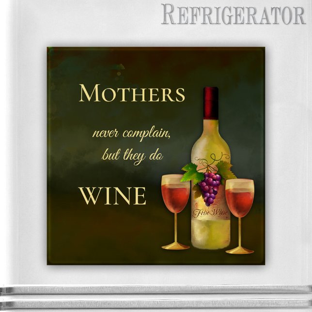 Funny Personalised Fine Art Wine Magnet (Italian fine art magnet featuring a wine bottle and glasses with funny texts - gift for Mom )