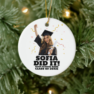 Funny Personalised Graduation Party Custom Photo Ceramic Tree Decoration