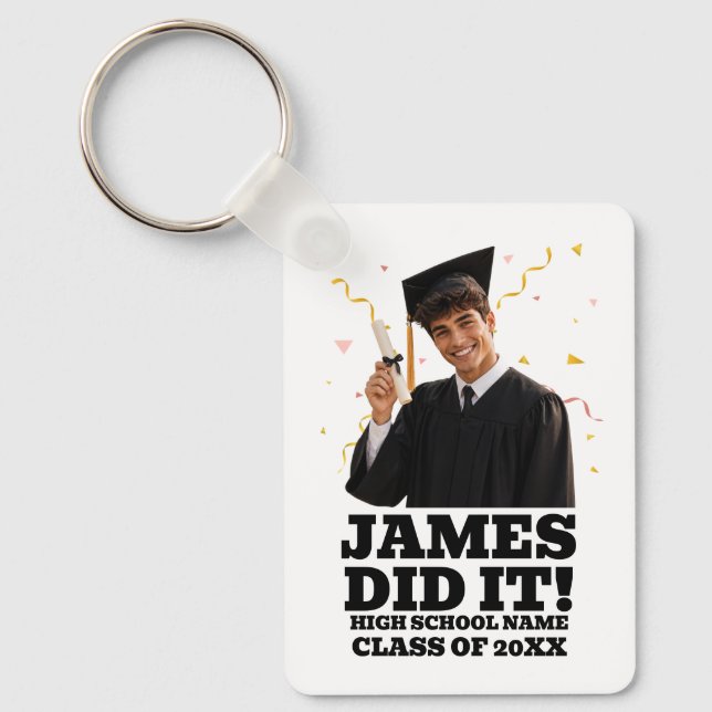 Funny Personalised Graduation Party Custom Photo Key Ring (Front)
