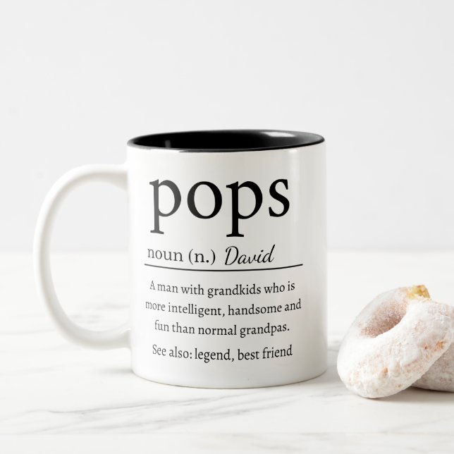 Funny Personalised Grandpa Definition  Two-Tone Coffee Mug (With Donut)