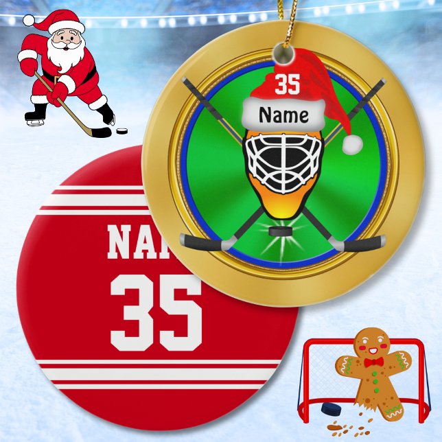 Funny Personalised Hockey Christmas Ornaments (Funny Hockey Christmas Tree Ornaments. Hockey player christmas ornaments. Cheap hockey team gifts.)