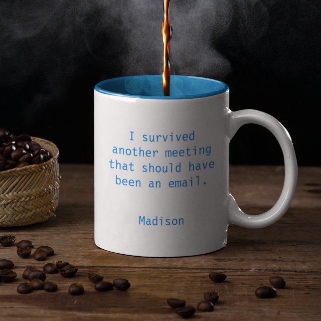 Funny Personalised I Survived Office Meeting Two-Tone Coffee Mug (Creator Uploaded)