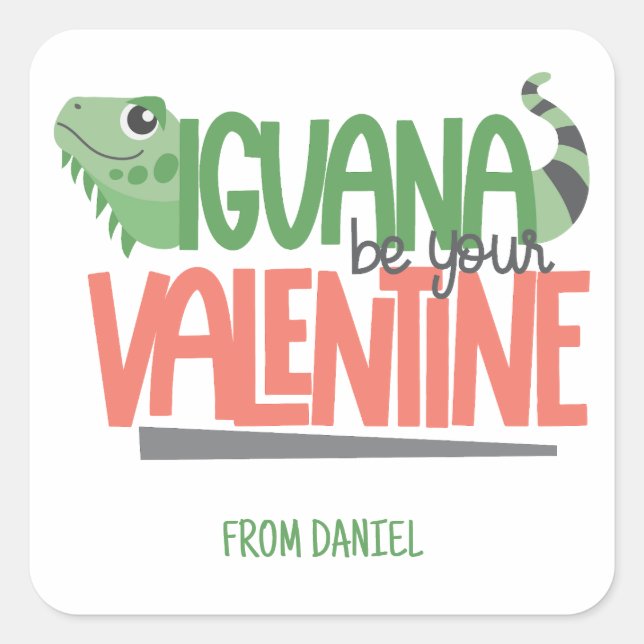 Funny Personalised Iguana Valentine Square Sticker (Front)