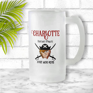 Funny Personalised Instant Pirate Girl  Frosted Glass Beer Mug