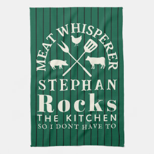 Funny personalised Kitchen Meat Whisperer Green Tea Towel