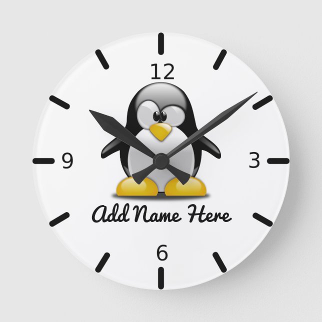 Funny Personalised Penguin Round Clock (Front)