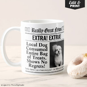Funny Personalised Pet Mug, Editable Newspaper Mug