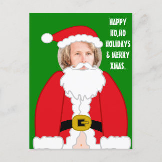 Funny personalised Santa's costume face in hole Postcard
