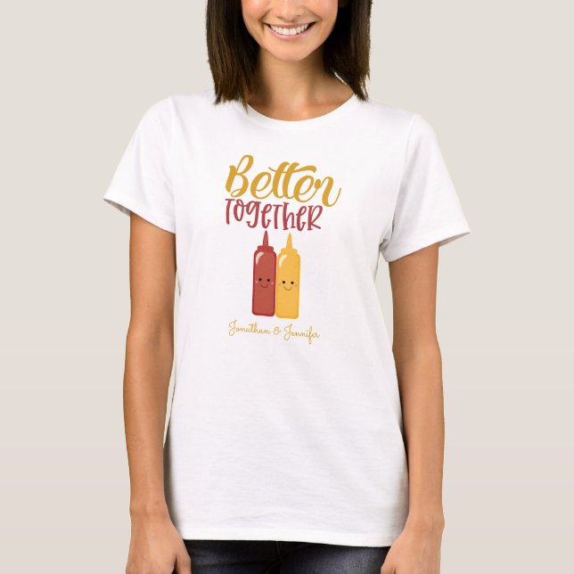 Funny Personalised Women's Mustard Ketchup Couples T-Shirt (Front)