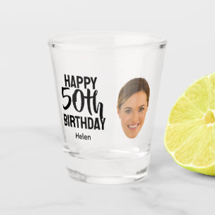 Funny Personalized Face Photo Women 50th Birthday Shot Glass