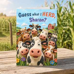 Funny Personalized Herd Cow Pun Birthday Card