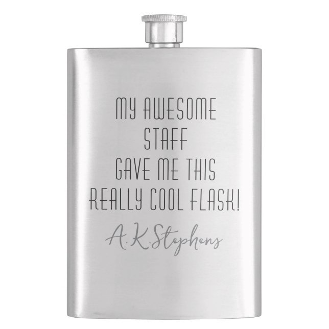 Funny Personalized to Boss from Staff Cool Modern Hip Flask (Front)