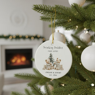 Funny Personalized Twin Drinking Buddies Christmas Ceramic Tree Decoration