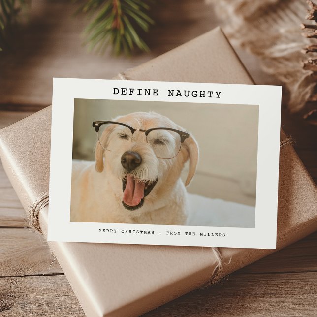 Funny Pet 'Define Naughty' Photo Christmas Holiday Card (Creator Uploaded)