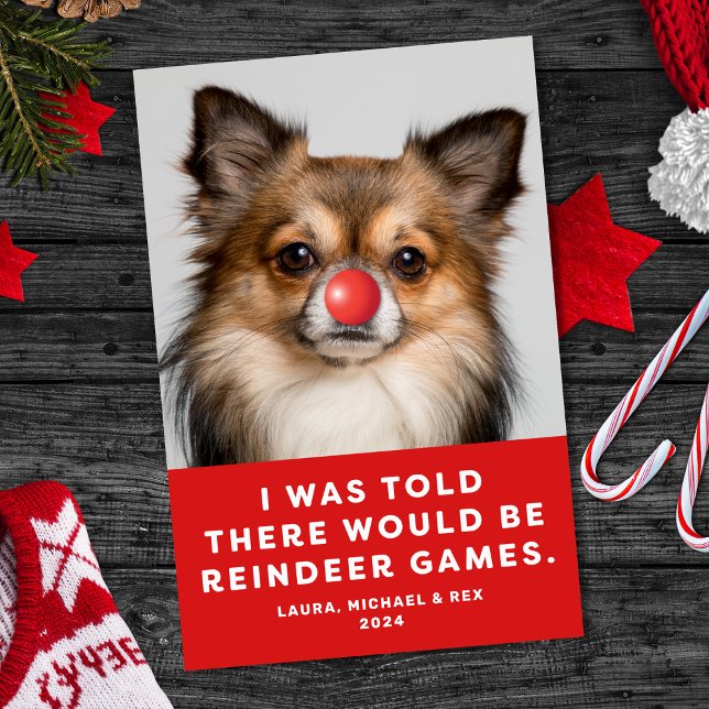 Funny Pet Dog Photo Holiday Card Reindeer Games (Creator Uploaded)