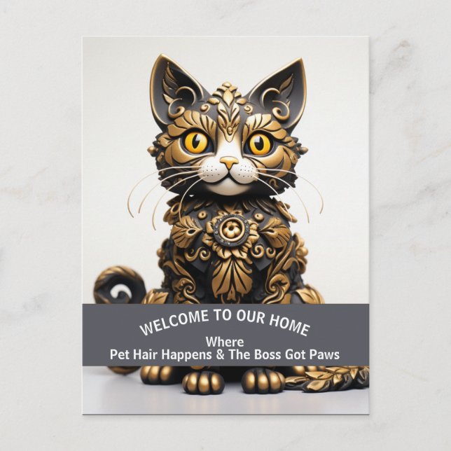 Funny pet friendly home warning Boss Cat Postcard (Front)