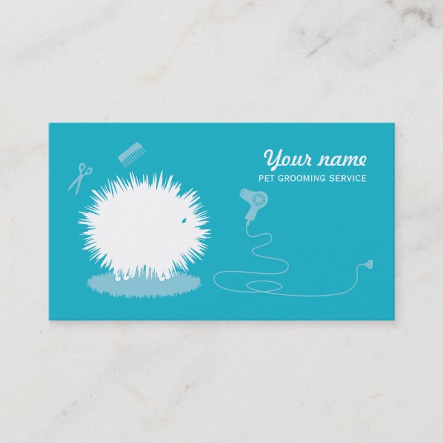 Funny pet grooming Business Card Blue Light (Front)