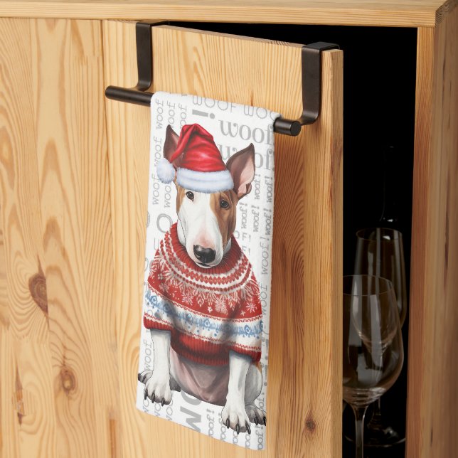 Funny Pet Lover Holiday Bull Terrier Dog Christmas Tea Towel (Thirds Fold)