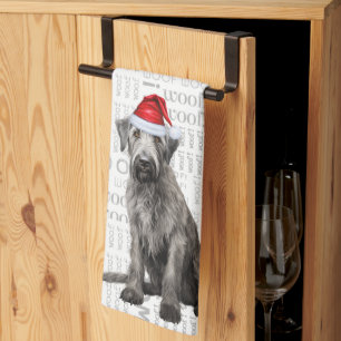 Funny Pet Lover Holiday Wolfhound Dog Christmas Tea Towel