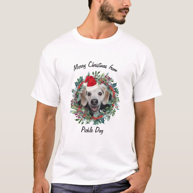 Funny Pet Photo with Santa Hat Christmas  T-Shirt (Front)