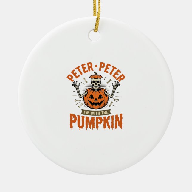 Funny Peter Peter Pumpkin Halloween Skeleton Shirt Ceramic Tree Decoration (Front)