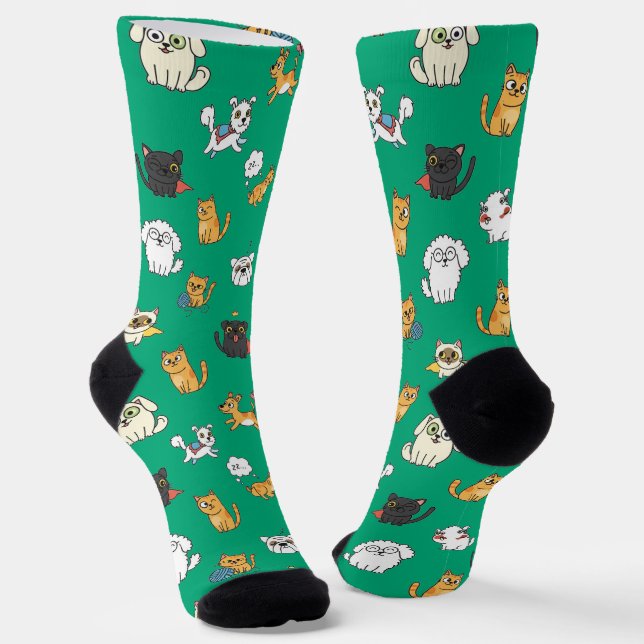 Funny Pets Pattern Crew Socks (Angled)