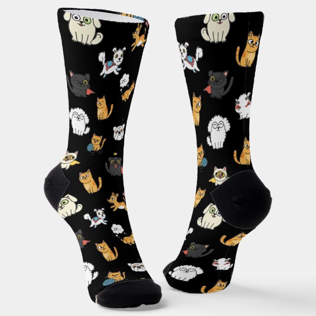 Funny Pets Pattern Crew Socks (Angled)