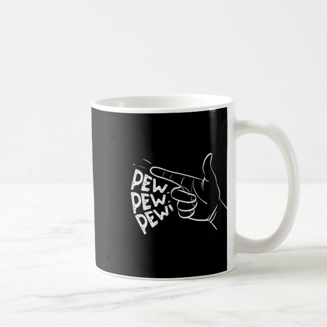 Funny Pew Pew Pew Pretend Hand Gun Noise 1  Coffee Mug (Right)