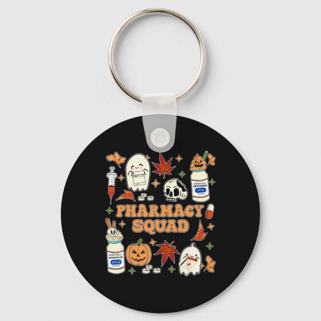Funny Pharmacy Squad Halloween Pharmacist Tech Cow Key Ring (Front)