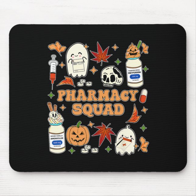 Funny Pharmacy Squad Halloween Pharmacist Tech Cow Mouse Pad (Front)