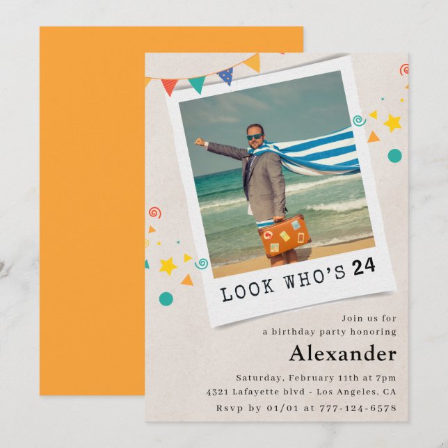 Funny Photo 24th birthday invitations Men (Front/Back)