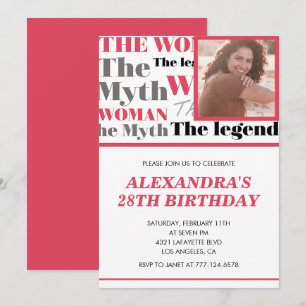 Funny Photo 28th birthday invitation Myth Legend