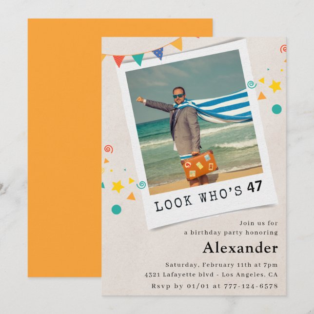 Funny Photo 47th birthday invitations Men (Front/Back)