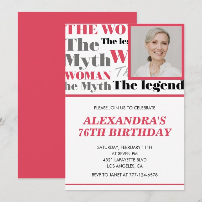 Funny Photo 76th birthday invitation Contemporary (Front/Back)