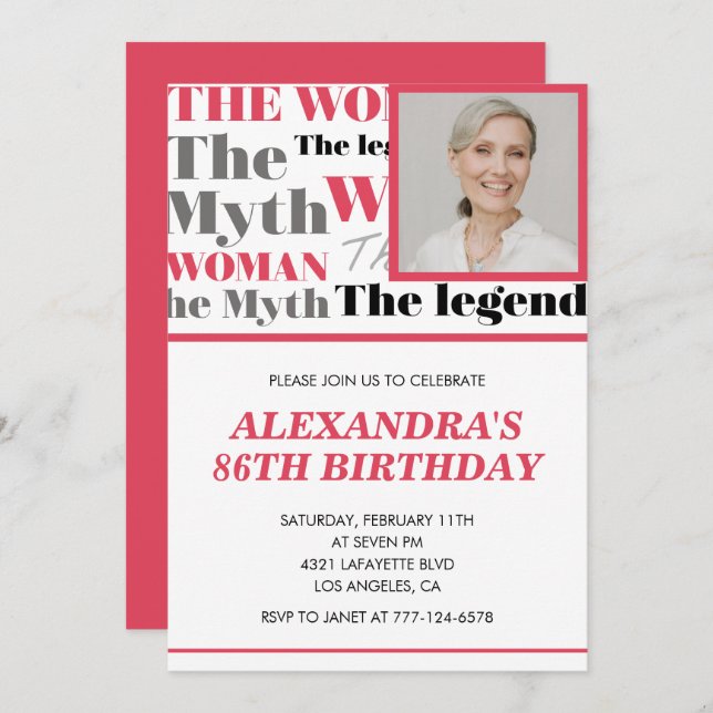 Funny Photo 86th birthday invitation Contemporary (Front/Back)