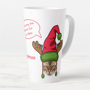Funny Photo Cat in Xmas Hat Nana Christmas Latte Mug