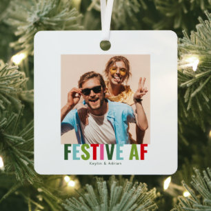 Funny Photo Christmas Card Festive AF Metal Tree Decoration