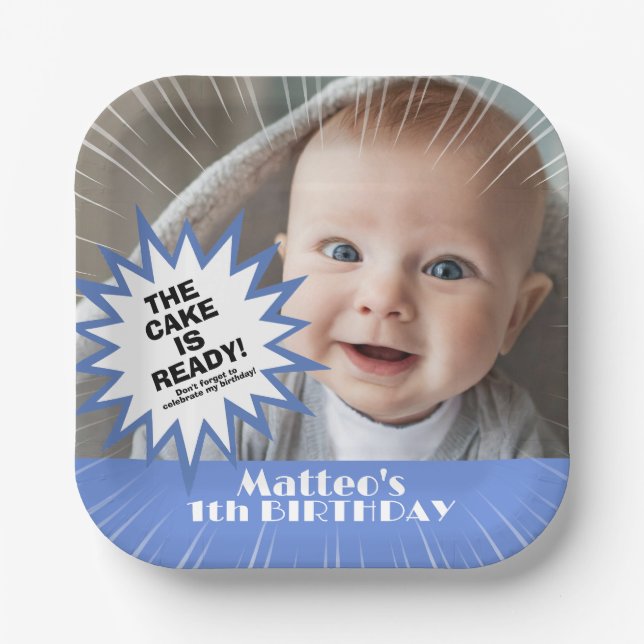 Funny photo collage birthday paper plate (Front)