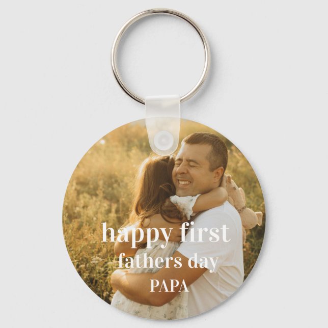 funny photo collage happy first fathers day pap key ring (Front)