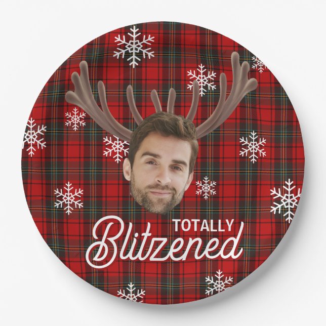 Funny Photo Face Blitzened Christmas Custom Gift Paper Plate (Front)