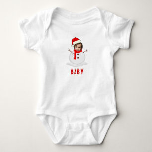Funny Photo Face Snowman Christmas Baby Bodysuit